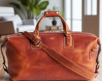 Handmade Cowhide Leather Duffle Bag: Men's Weekender Travel Bag