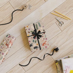 Wrapping Paper, Forest Animals, Flora and Fauna Illustrated in Earthy Colors, Gift Wrap Roll, Christmas Gift Wrap, Wildlife Theme Gift Wrap,