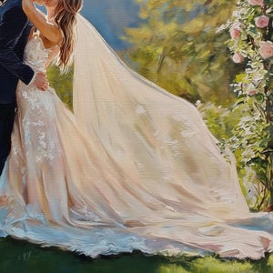 Wedding Oil Painting from Photo, Art Commission on Canvas, Hand Painted Family Portrait, Personalized Anniversary Gifts for Couple image 11