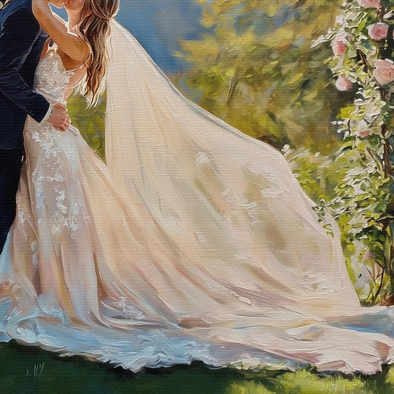Wedding Oil Painting from Photo, Art Commission on Canvas, Hand Painted Family Portrait, Personalized Anniversary Gifts for Couple image 11