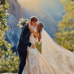 Wedding Oil Painting from Photo, Art Commission on Canvas, Hand Painted Family Portrait, Personalized Anniversary Gifts for Couple image 12