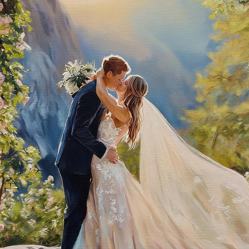 Wedding Oil Painting from Photo, Art Commission on Canvas, Hand Painted Family Portrait, Personalized Anniversary Gifts for Couple image 12