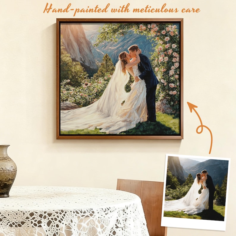 Wedding Oil Painting from Photo, Art Commission on Canvas, Hand Painted Family Portrait, Personalized Anniversary Gifts for Couple image 2