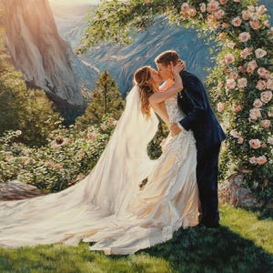 Wedding Oil Painting from Photo, Art Commission on Canvas, Hand Painted Family Portrait, Personalized Anniversary Gifts for Couple image 1
