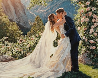 Wedding Oil Painting from Photo, Art Commission on Canvas, Hand Painted Family Portrait, Personalized Anniversary Gifts for Couple