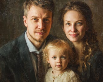 Retrato al óleo hecho a mano, retrato pintado al óleo personalizado a partir de una foto sobre lienzo, regalo personalizado para la familia, retrato pintado al óleo por encargo.