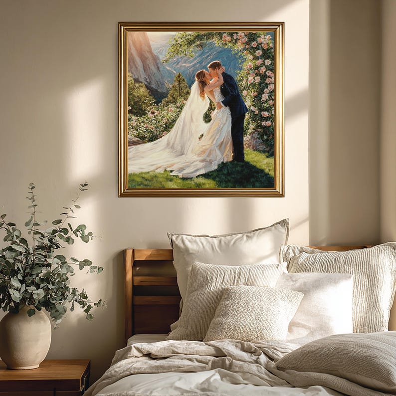 Wedding Oil Painting from Photo, Art Commission on Canvas, Hand Painted Family Portrait, Personalized Anniversary Gifts for Couple image 6