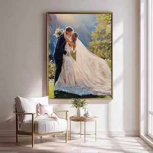 Wedding Oil Painting from Photo, Art Commission on Canvas, Hand Painted Family Portrait, Personalized Anniversary Gifts for Couple image 4
