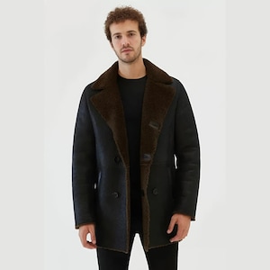 Shearling-jas heren | Jack van schapenvacht | Leren winterpilotenjas | Met bont gevoerde herenjas | Vintage bovenkleding in bomberstijl | Cadeau voor hem