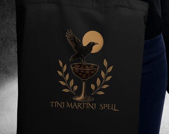 TINI MARTINI SPELL Tote Bag, Gothic Espresso Martini Raven Bag, Witchy Aesthetic Eco Bag, Occult Tote, Raven Tote