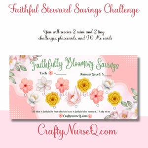 Sfida di risparmio "Roll & Save" basata sulla fede / Modello di budget stampabile a tema floreale primaverile / Sistema di accumulo contanti / Cruscotti per raccoglitori + Mini sfide