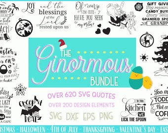Holiday Quotes SVG Bundle, 620+ Cut Files, Christmas, Halloween, Easter (Digital Download)