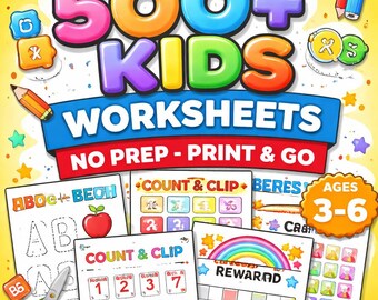 Preschool Worksheets Printable Pack | Kindergarten Learning Activities, Homeschool Curriculum, ABC Tracing, Numbers, Phonics PDF"