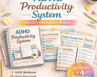 ADHD Daily Workbook | Executive Function Planner | Planner Printable | Time Blocking System | Neurodivergent Productivity Bundle