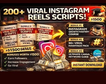 200+ Viral Instagram Reels Scripts, Faceless Content Pack, Social Media Growth (Digital Download)