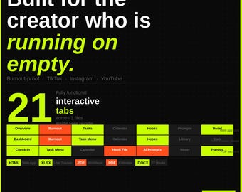 Creator Content Planner | Burnout Tracker, Hook Swipe File (Digital Download)