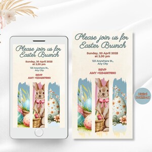 Invitation brunch de Pâques | Invitation numérique lapin | Carte de Pâques personnalisée pour téléphone | Jolie fête de printemps à télécharger sur mobile