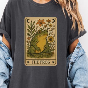 Comfort Colors® Frog Tarot Card Tshirt, Unisex Tarot Card Shirt, Nature Lover Tee, Eco-Friendly Fashion, Wildflower Vibes, mystic mom shirt