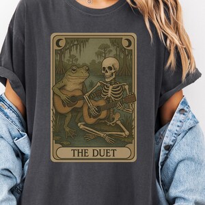 Comfort Colors® Skeleton and Musician Frog Tarot Card Tshirt, funny tarot card, trendy frog shirt, frog lover gift, retro frog shirt