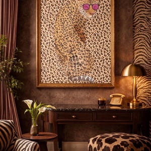 Leopard Print Wall Art | Funky Leopard with Pink Glasses | Retro Animal Print | A4 Posted Poster | Home Decor | Wall Art | Animal Print