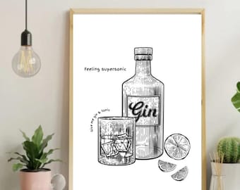 Supersonic Print Lyric | Gin & Glass | Lyrics Wall Art | A4  Music Poster | Printed | Britpop | British music | Home Decor