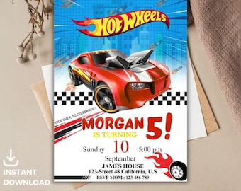 Hot Cars Birthday Invitation, Hot Cars Let's Race Birthday Party Digital Invitation, Boys Birthday Card, Digital Download, Editable Template
