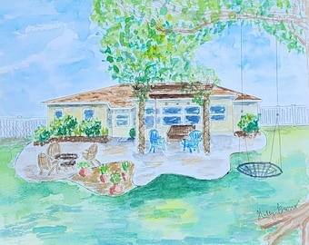 Custom Watercolor Home Painting | Hand-Painted Keepsake Art(8x10)