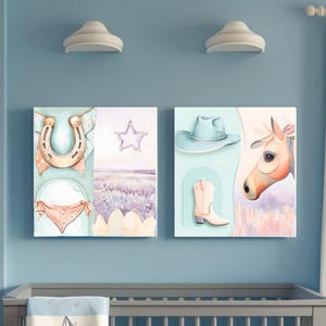 Cowboy Nursery Art Set of 2, Western Baby Boy Wall Decor, Rustic Digital Download Prints
