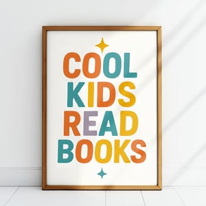 Cool Kids Read Books Poster, Retro Colorful Wall Art Print, Reading Motivation Graphic, Classroom Decor