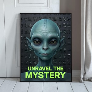 Alien Sci-Fi Poster, UFO Digital Download , Dark Aesthetic Wall Art, Extraterrestrial Symbols Print, for UFO Lovers