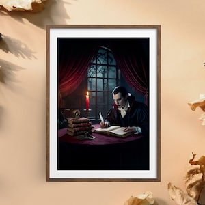 Gothic Vampire Wall Art, Dark Academia Digital Print, Victorian Scholar Poster, Mysterious Fantasy Decor Download