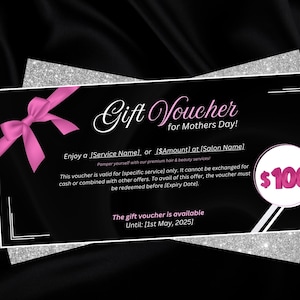 Modèle de bon-cadeau pour la Fête des Mères | Carte-cadeau Spa imprimable modifiable | Bon institut de beauté | Certificat Canvas