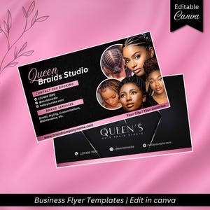 Wizytówka salonu African Braiding | Szablon fryzjera | Wydrukowalny i edytowalny projekt Canva dla Black Hair Braider