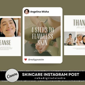 Simple Skincare Instagram Carousel Routine for Flawless Skin | Social media template for beauty | Canva skincare post | Editable template