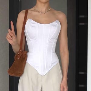White wedding minimalist classic corset top with lacing, Fancy white bridal corset wear, unique made to order gift for her
