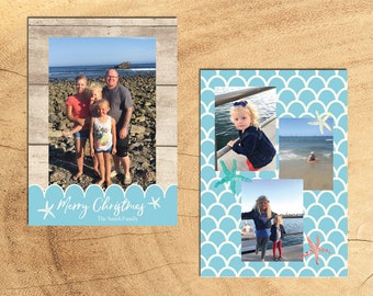 Merry Christmas, Printable Holiday Card, Christmas Photo Card, Beach Theme Photo Card, DIY Design, photo card, family card template