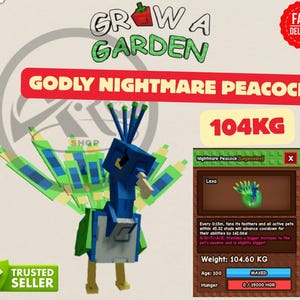 Roblox-grow a garden-GaG-pets_Godly NIGHTMARE Peacock 15sec(104kg)reduce cooldown-age 100max-fast delivery