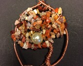 Opal Chip Gemstone and Copper wrapped TREE OF LIFE