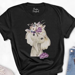 Elephant Graphic Shirt,Whimsical Baby Elephant Tee With Flowers,Boho Animal Shirt For Women,Cute Wildlife TShirt,Cottagecore Gift Idea