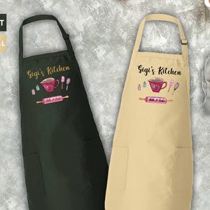 Personalized Apron Gift For Grandma, Gigi&#39;s Kitchen Apron, Custom Birthday Gift, Mothers Day Gift, Cooking Apron, Baking Apron,Women&#39;s Apron