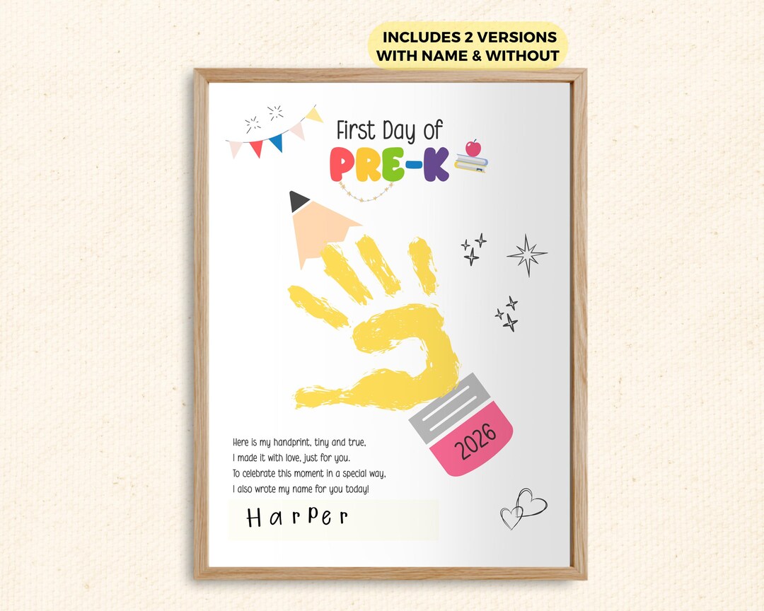 First Day of Pre-k Handprint Art Keepsake, Back to School Poem ...
