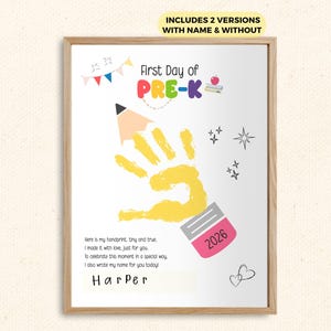 First Day of Pre-K Handprint Art Keepsake, Back to School Poem, Preschool Handprint Pencil Craft for 1st day, Handprint Memory Gift