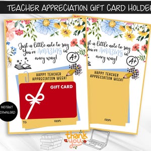 Porte-cartes cadeau Semaine d'appréciation des enseignants, Carte de remerciement pour enseignant, Porte-carte cadeau imprimable, Cadeau pour enseignante de garderie, Carte de prof incroyable