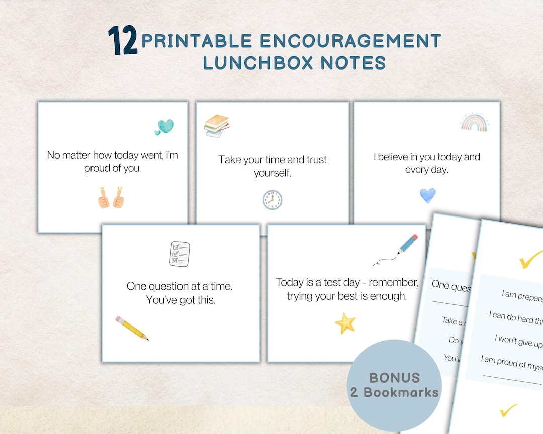 Test Support Message Elementary Printable Encouragement Lunch Box Notes for Testing Days, Elementary ...