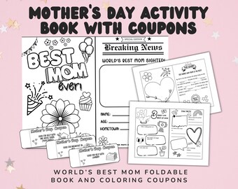 Mother&#39;s Day Activity Book, Printable Coupons, Coloring Coupons for Mom, Unique Gift for Mom, Fun Kids Worksheets, All About Mom, DIY Card