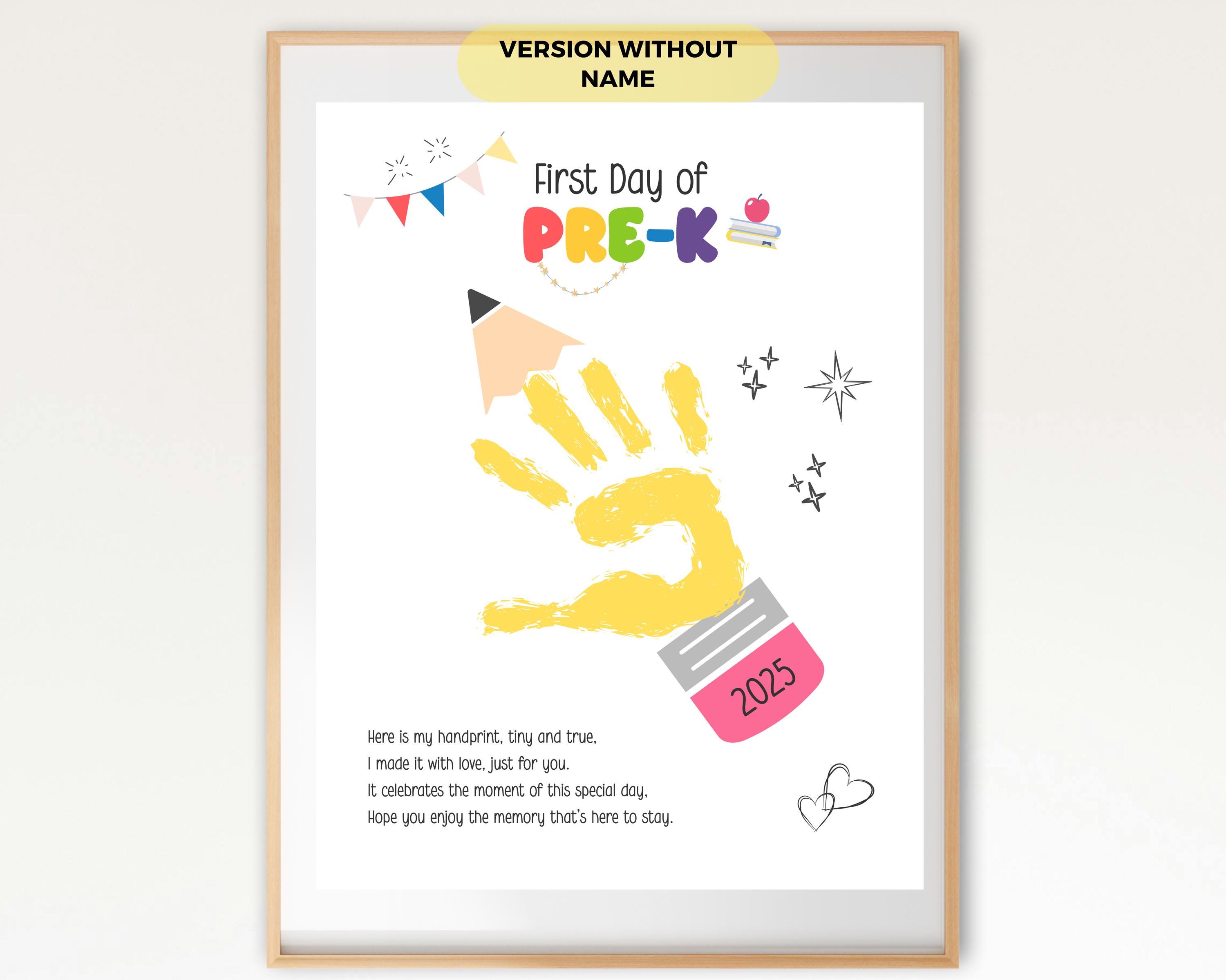 First Day of Pre-k Handprint Art Keepsake, Back to School Poem ...