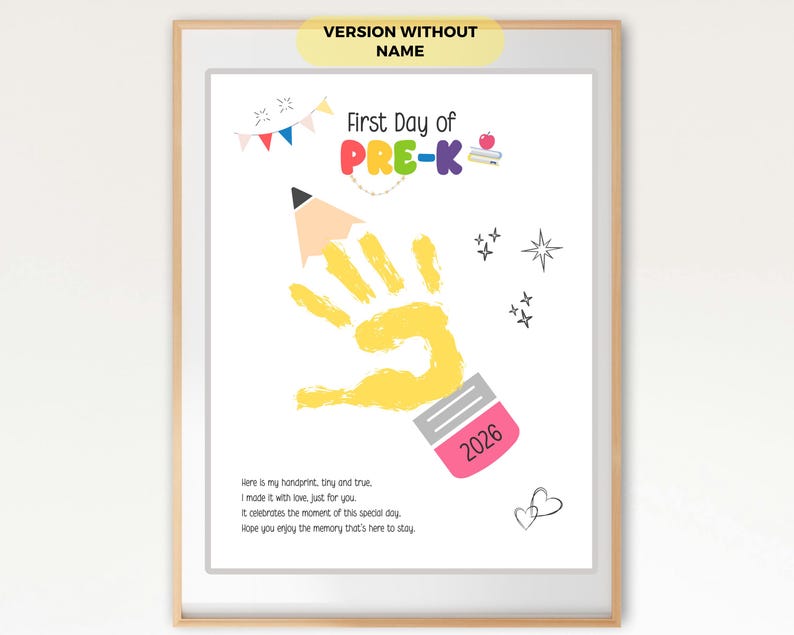 First Day of Pre-k Handprint Art Keepsake, Back to School Poem ...