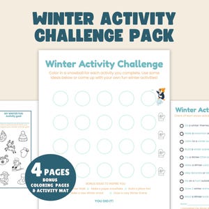 Paquete de actividades invernales, rastreador de bolas de nieve, lista de verificación de movimientos para niños, marcapáginas y tarjetas de actividades.