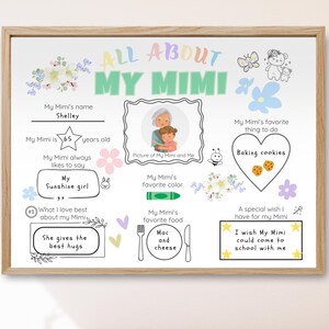 All About My Mimi Grandparents Day Activity, Printable DIY Gift for Mimi, Best Mimi Gift from Grandkids, Keepsake Gift idea for Mimi