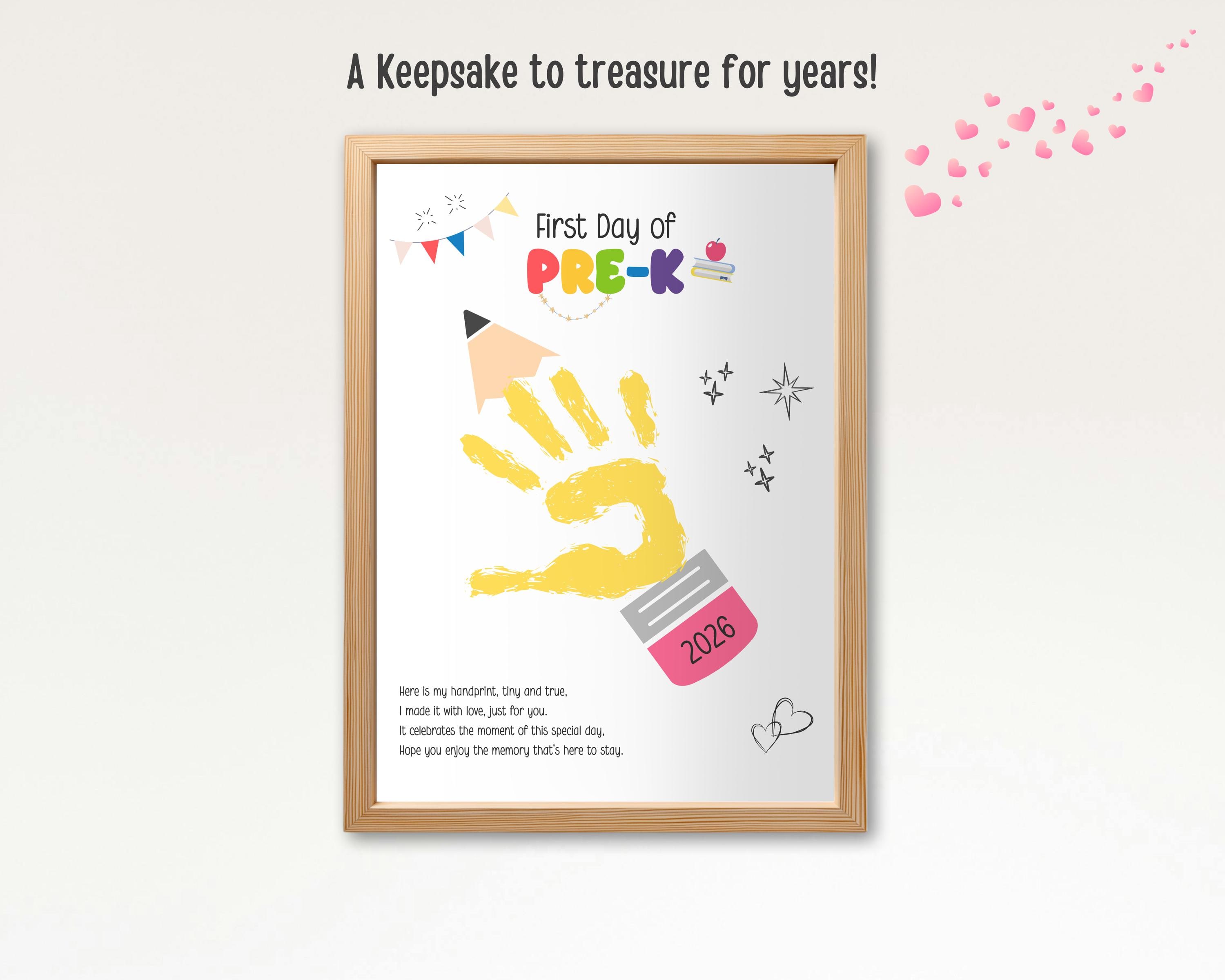 First Day of Pre-k Handprint Art Keepsake, Back to School Poem ...